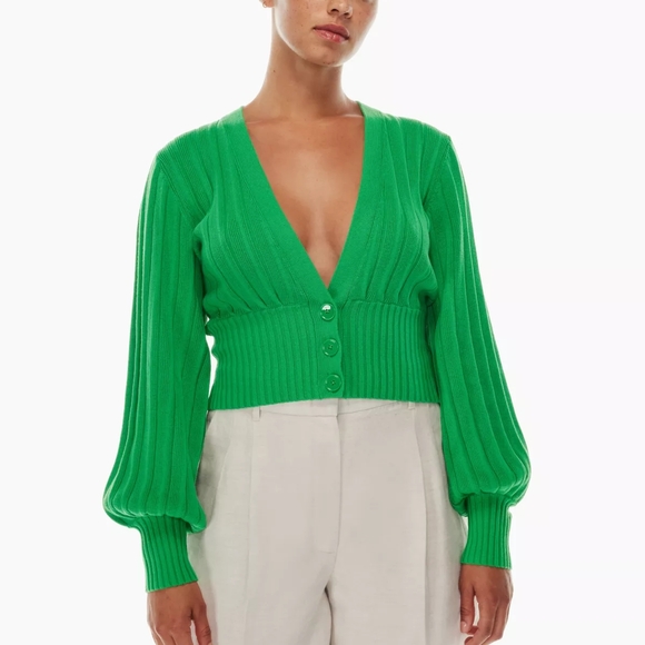 Aritzia Wilfred Green Plunge Front Cardigan Size Small MERINO WOOL - Picture 10 of 12